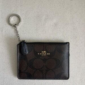 Coach Black and Brown Monogram Keychain Pouch